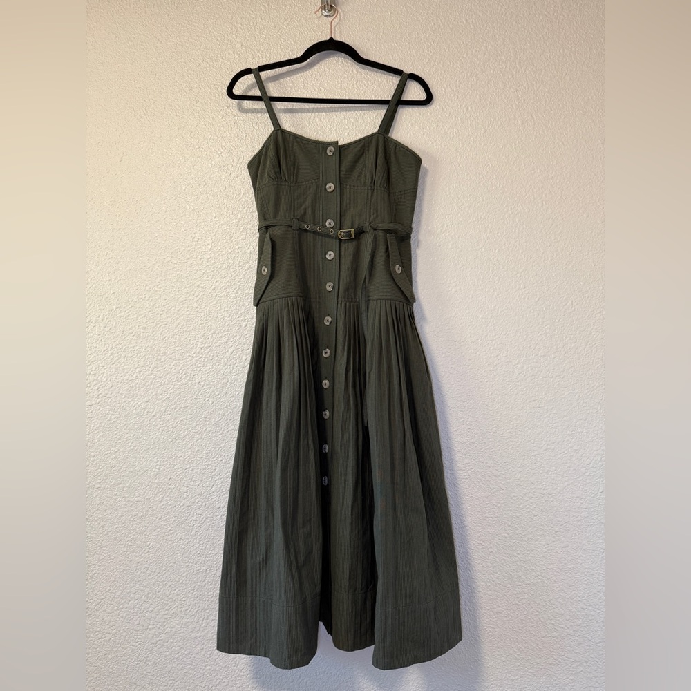 NWOT ULLA JOHNSON Cleo Midi Dress Pleated Green Vacation Holiday Summer Resort 4 - Picture 5 of 11